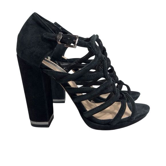 $250 BCBGMAXAZRIA “JEB” SUEDE LEATHER STRAPPY CAGED PUMP HEEL 8 NWT COCKTAIL - Picture 4 of 15